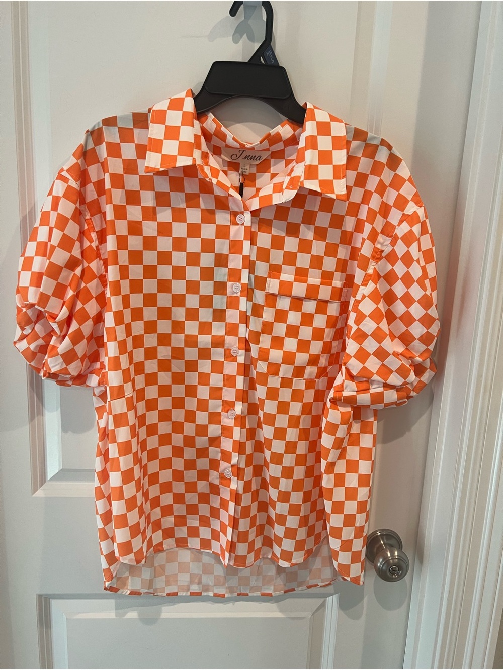 Orange & White Check Button-Front Shirt